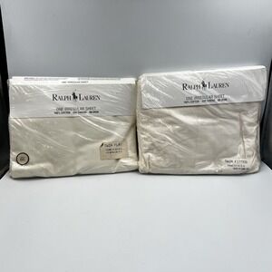 NEW! Vintage Ralph Lauren Ivory Twin Size 2 Pc Sheet Set Flat Fitted Irregular